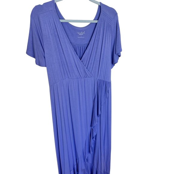 Isabel Maternity Maxi Dress Large Purple Short Sleeve V Neck Lavender Slinky - Picture 1 of 7